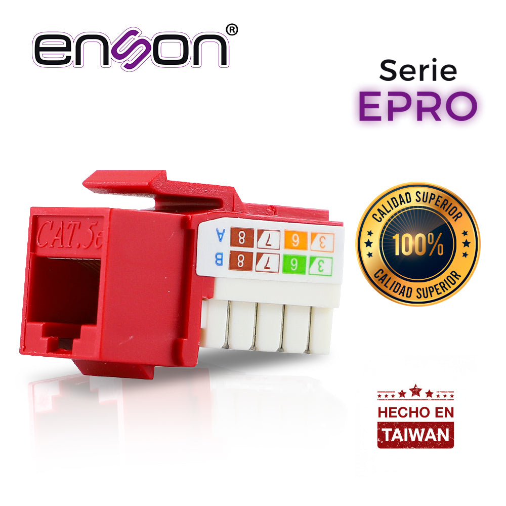 Enson Conector Modular Jack RJ45 EPRO-JACK5E-RD, Cat5e, Rojo, Vertical