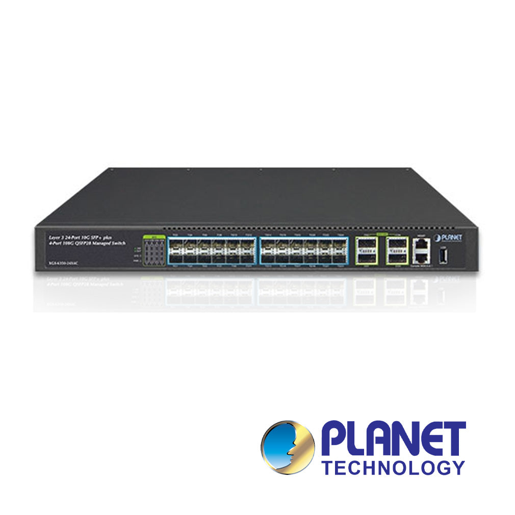 PLANET Switch XGS-6350-24X4C, 24 Puertos 10G SFP+, 4 Puertos 100G QSFP28, 800 Gbit/s