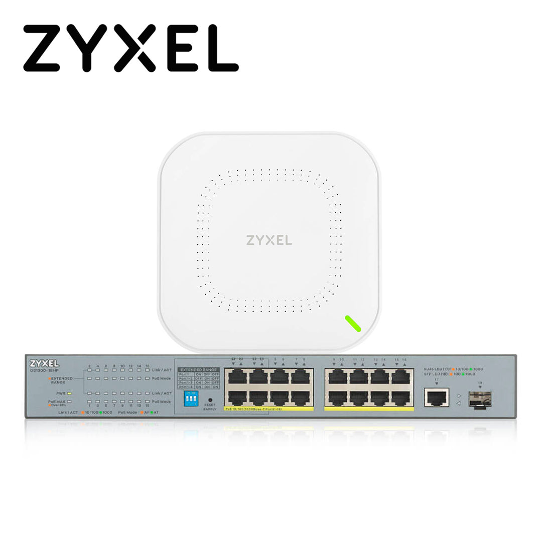 Zyxel Kit WiFi SOHO 400, Cobertura Hasta 400m², Incluye 4 NWA1123ACv3, 1 GS1300-18HP