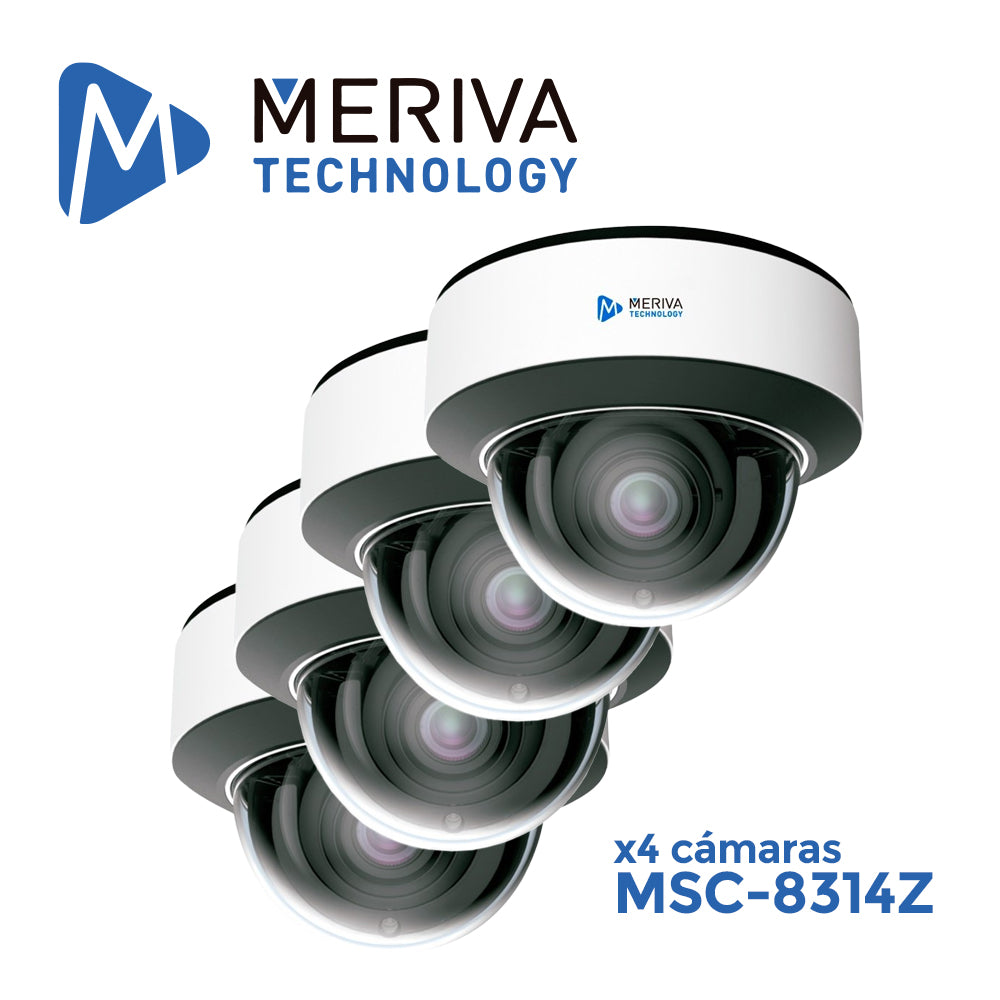 Meriva Technology Kit Domo 4K HD MSC-8MPKIT, 4 Cámaras 8MP, Lente 2.8-12mm