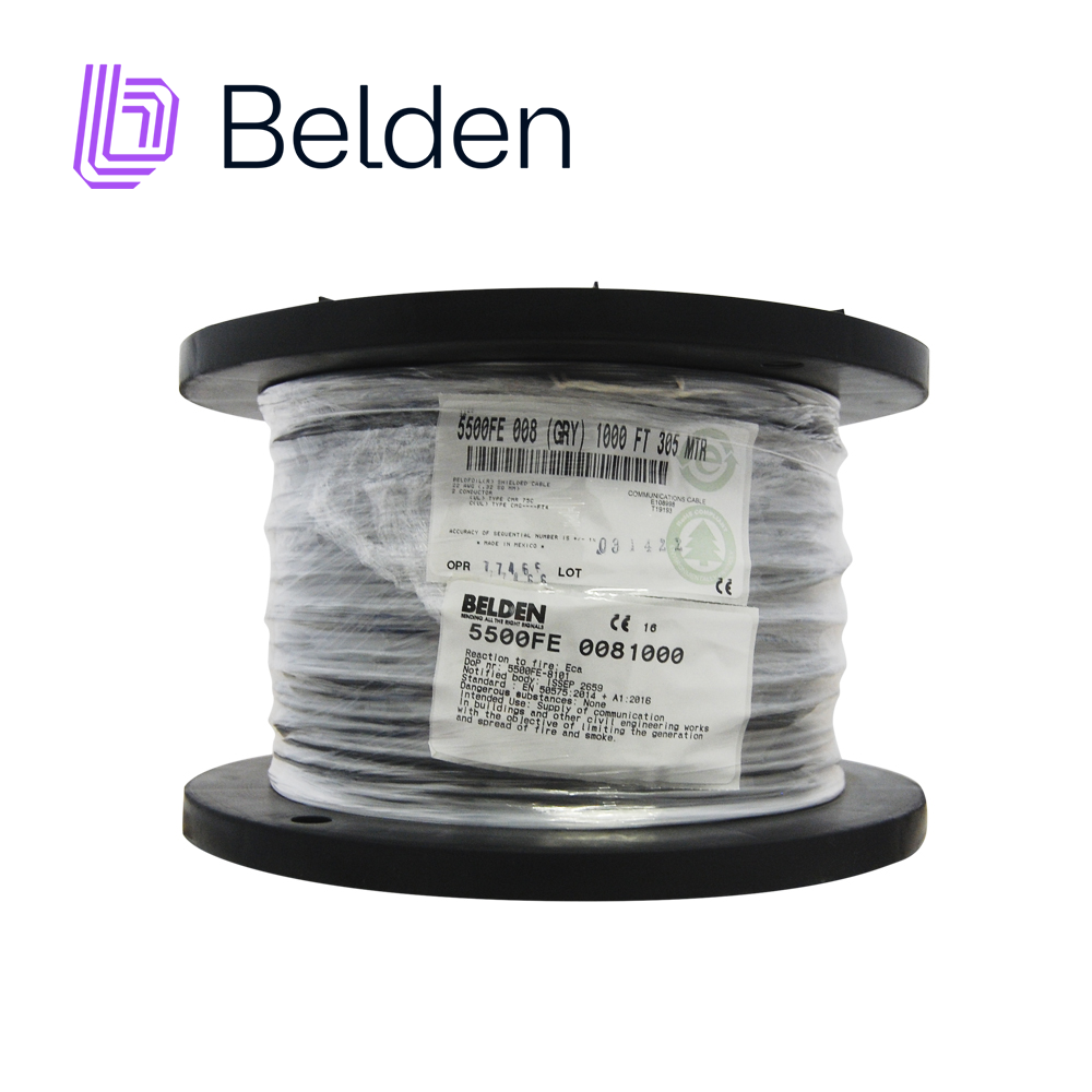 Belden Cable de Seguridad y Sonido 5500FE 0081000, 2 Conductores, 22 AWG, 1,000 Pies