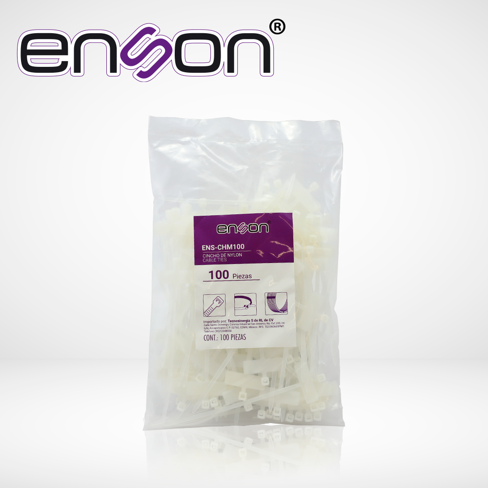 Enson Cincho De Nylon Etiquetable ENS-CHM100 2.5 X 100MM, Hasta 8 Kgs
