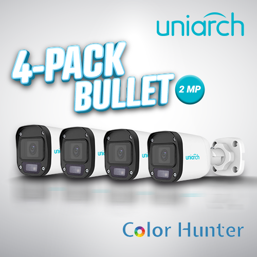 UNIARCH BY UNV 4-Pack Bullet 2MP ColorHunter, 1080P, IP66, PoE