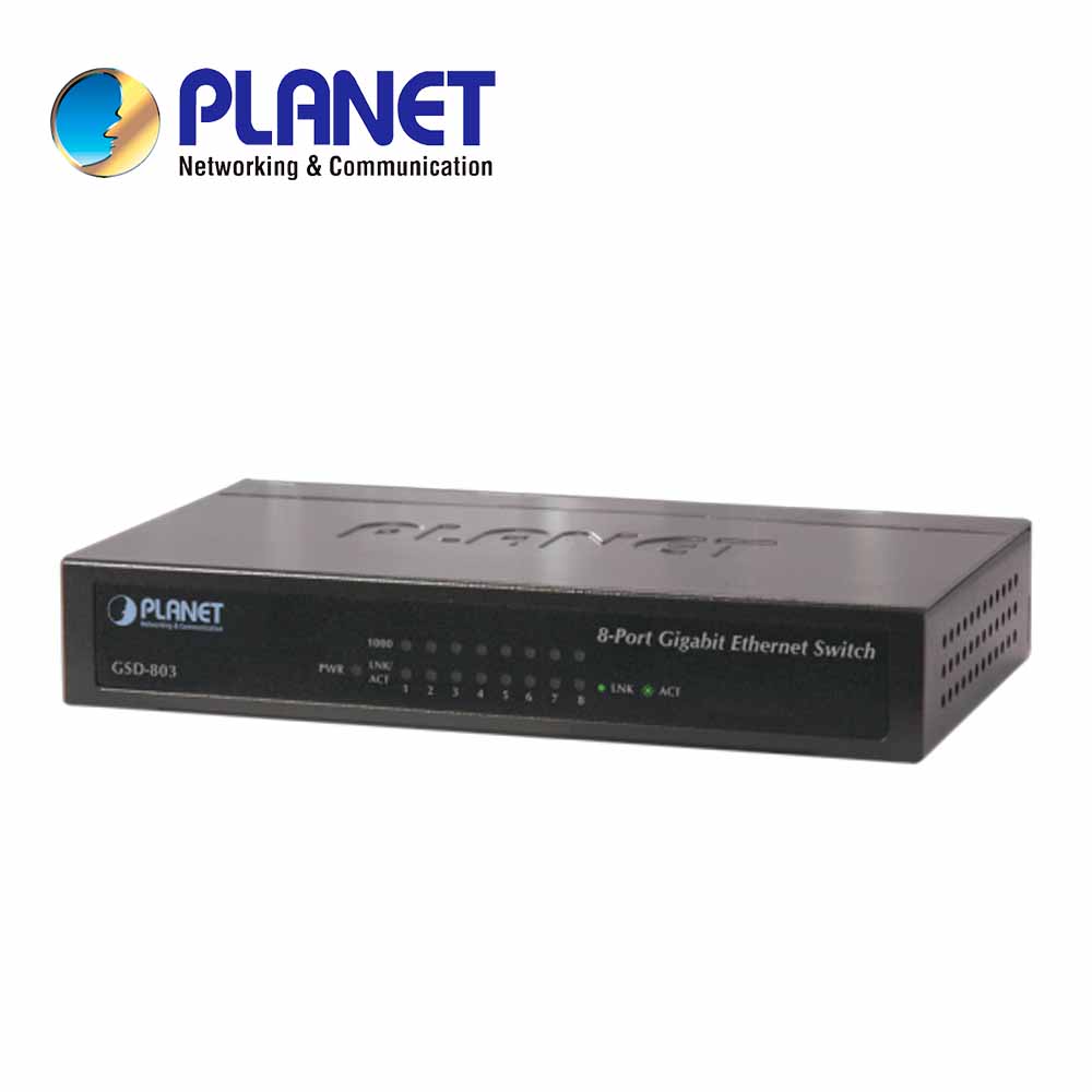 PLANET Switch No Administrable GSD-803, 8 Puertos Gigabit, 10/100/1,000 Mbps, Metalico