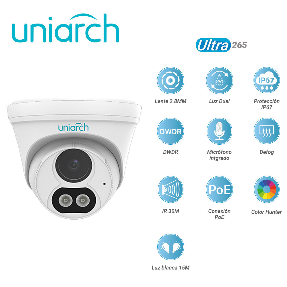 UNIARCH Cámara IP Turret IPC-T213-APF28W, 3MP, IR 30M, IP67, PoE