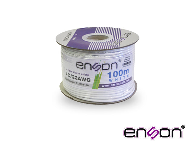 Enson Cable De Alarma ALARMA 33202W100 4C/22 AWG, Bobina 100m, PVC Blanco