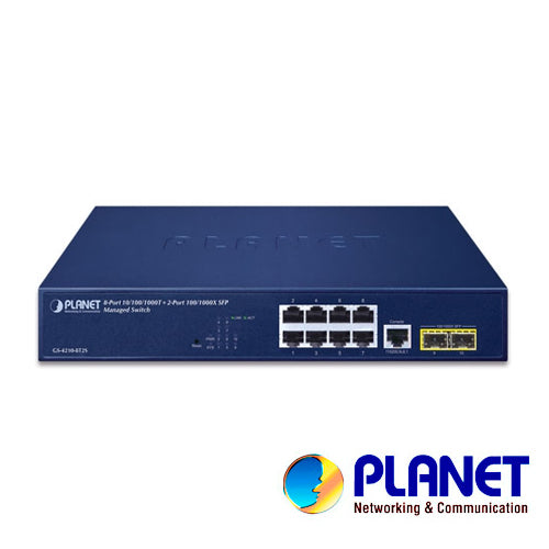 PLANET SWITCH GS-4210-8T2S, 8 Puertos RJ45 10/100/1000 Mbps, 2 Puertos SFP 1000 Mbps, Temperatura 0-50°C