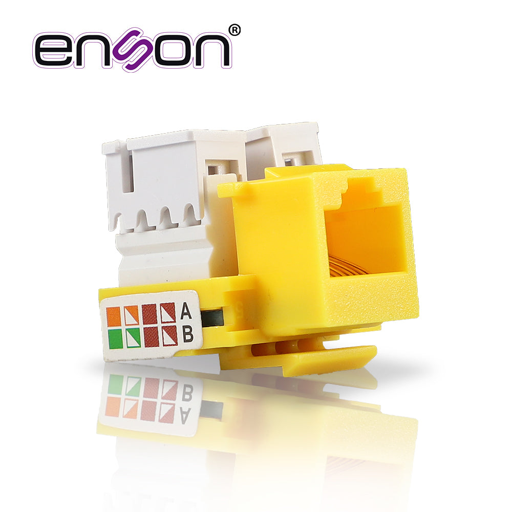 Enson Conector Jack ENS-JC6YE CAT6 Amarillo 90 Grados, Ponchado, Cubrepolvo