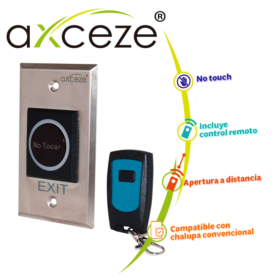 AXCEZE Botón Sin Contacto AX-TOUCH4RM, Control Remoto 433MHz, Tipo Empresarial
