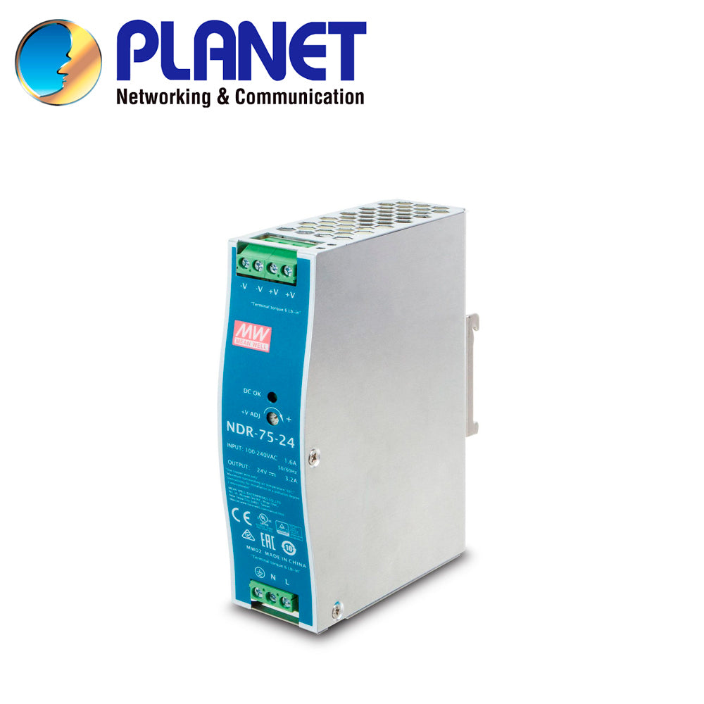 PLANET Fuente De Poder PWR-75-24, 90-264VCA, 24VCD 75W 3.2A, Instalación DIN-Rail