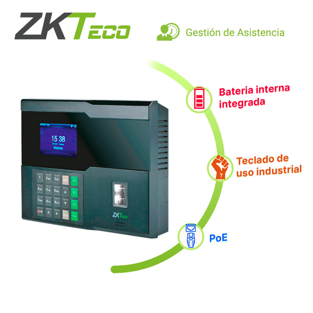 ZKTECO Control De Asistencia IN05 (ID) 3000 Huellas, 10,000 Tarjetas, WiFi/PoE