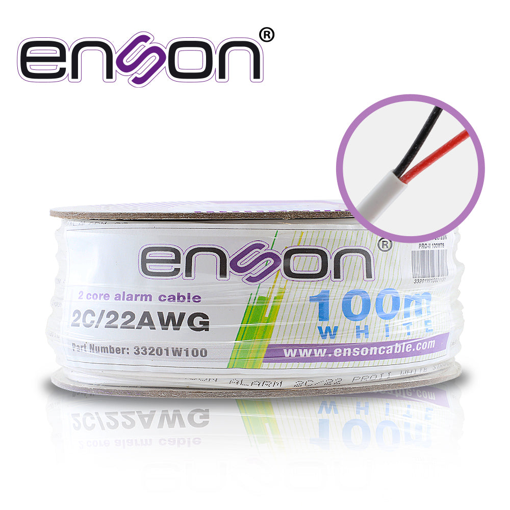 Enson Cable De Alarma 33201W100 2C/22 AWG, 100 Metros, PVC Blanco
