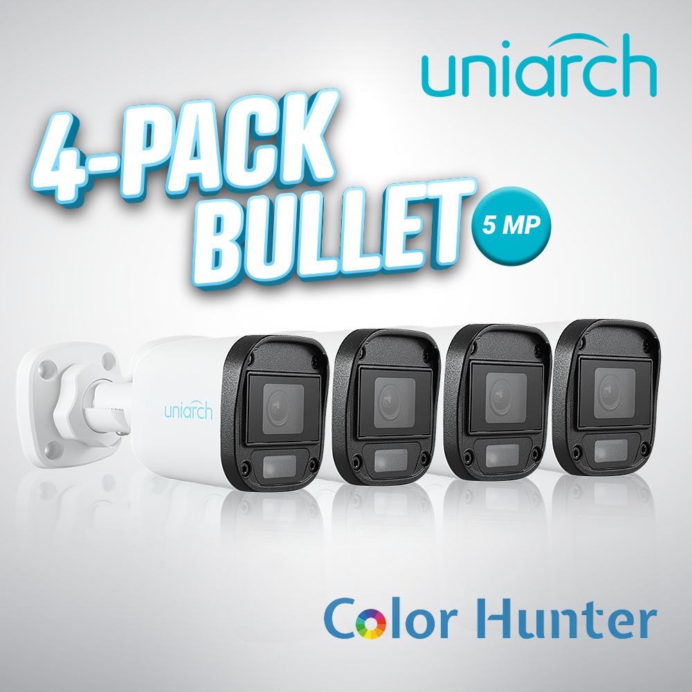 UNIARCH BY UNV 4-Pack Bullet 5MP ColorHunter, IP67, PoE, 30m IR