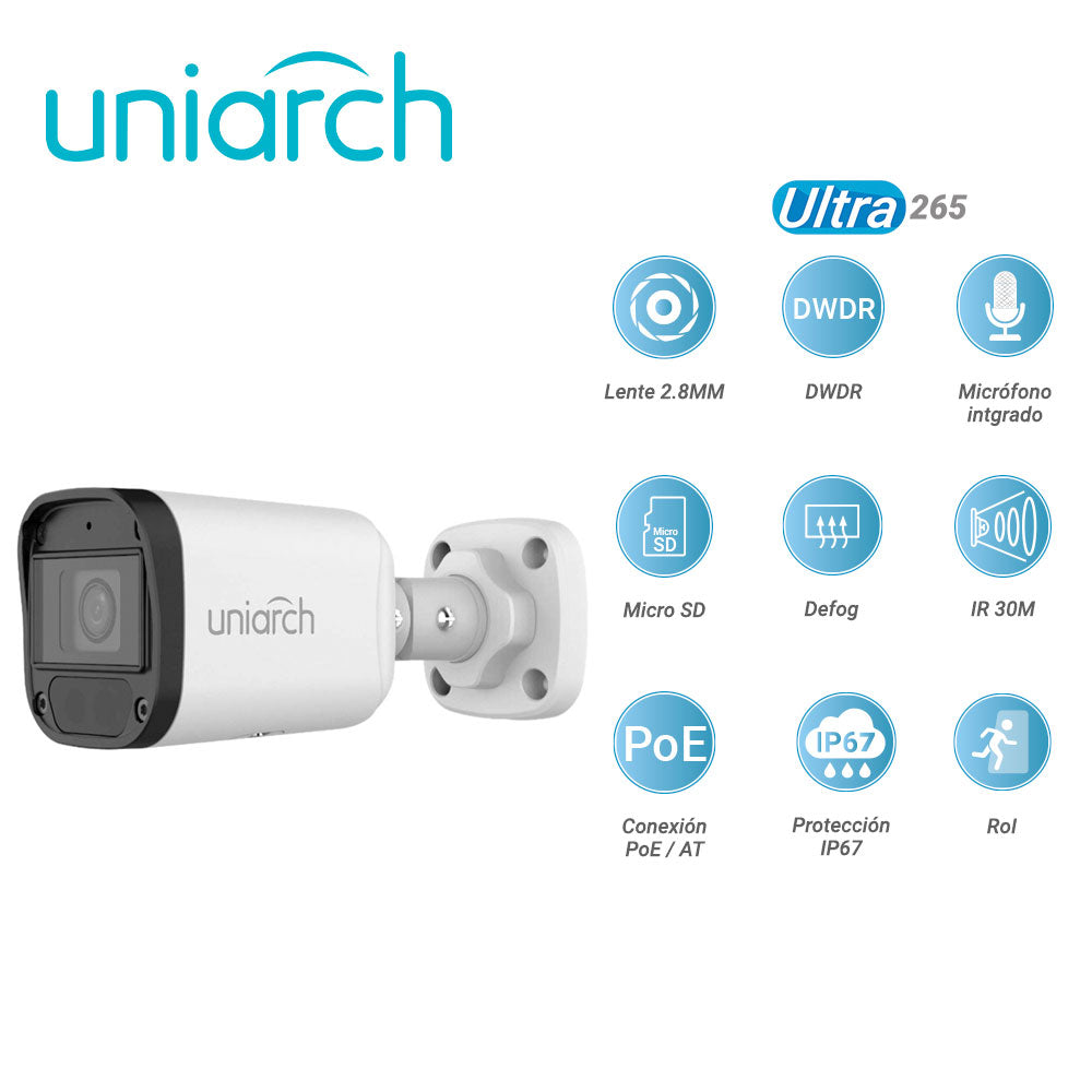 UNIARCH BY UNV Cámara IP Bullet IPC-B124-APF28K, 4MP, IR 30M, PoE, IP67
