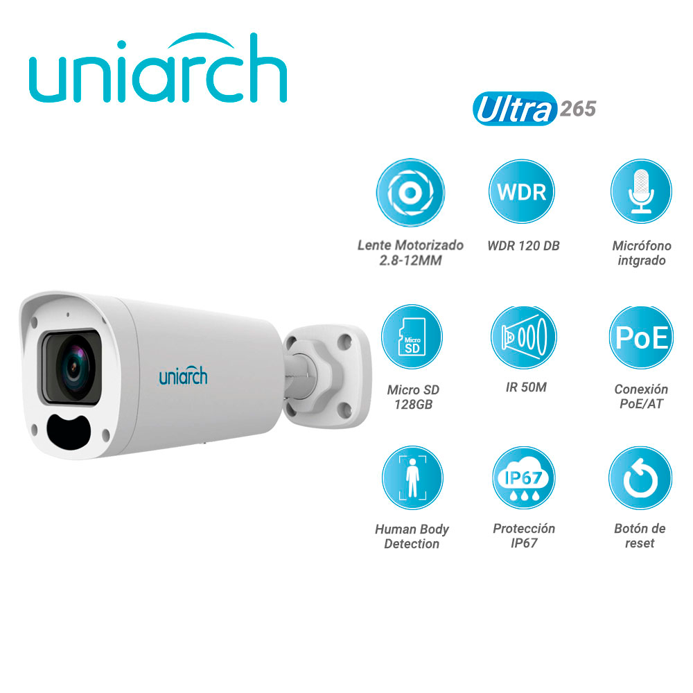 UNIARCH BY UNV Cámara IP Bullet IPC-B312-APKZ, 2MP, WDR 120dB, IR 50m, PoE