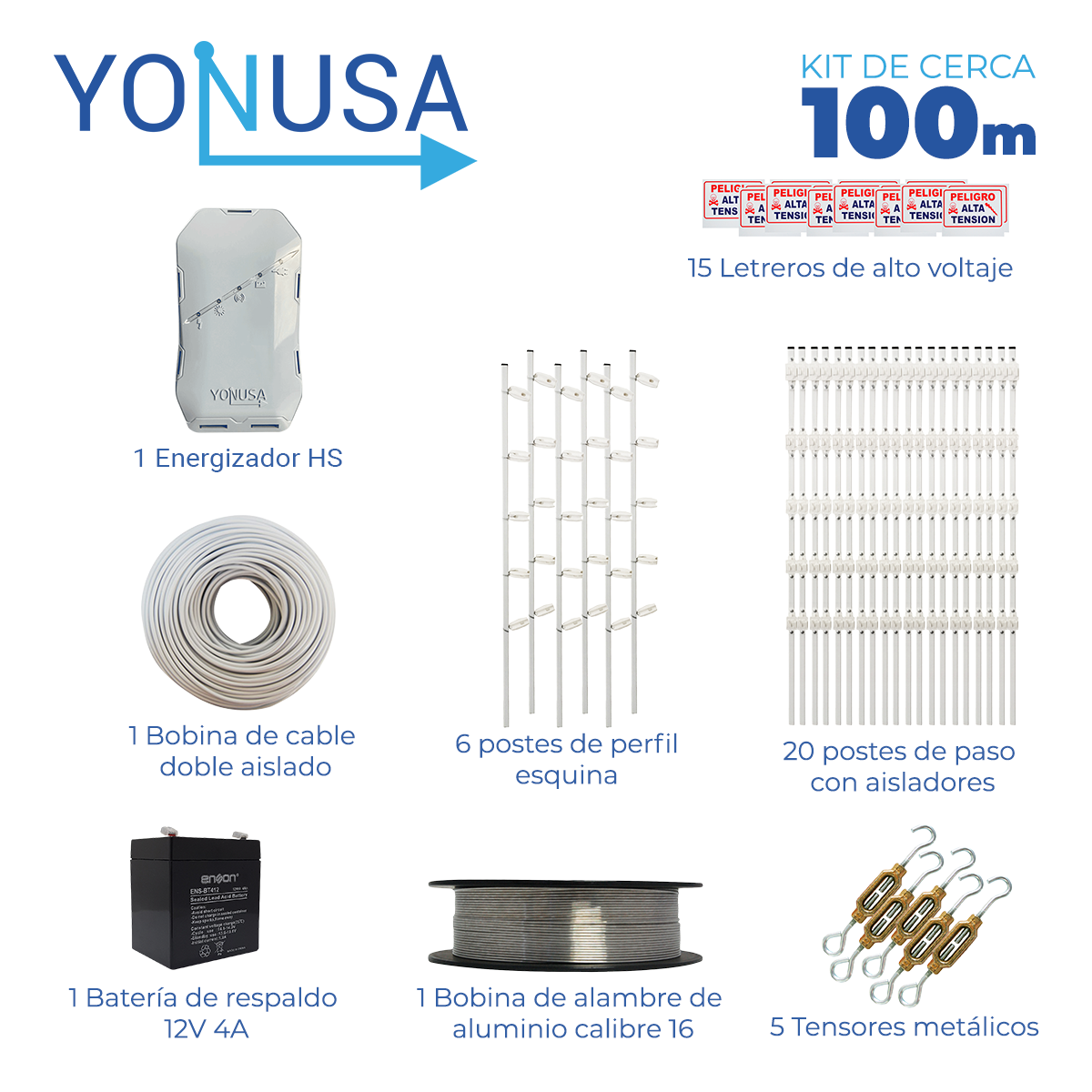 Yonusa CERCA100MTS mampara ó cercado de jardín Cercado eléctrico, Alambre de púas, Reja delimitadora, Negro