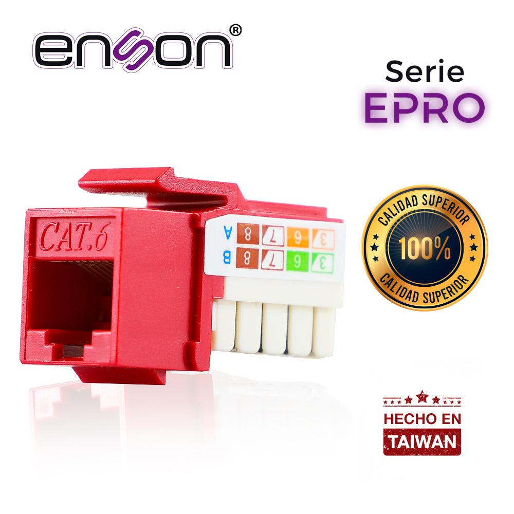 Enson Conector Modular RJ45 EPRO-JACK6-RD Cat6, Posición Vertical, Rojo