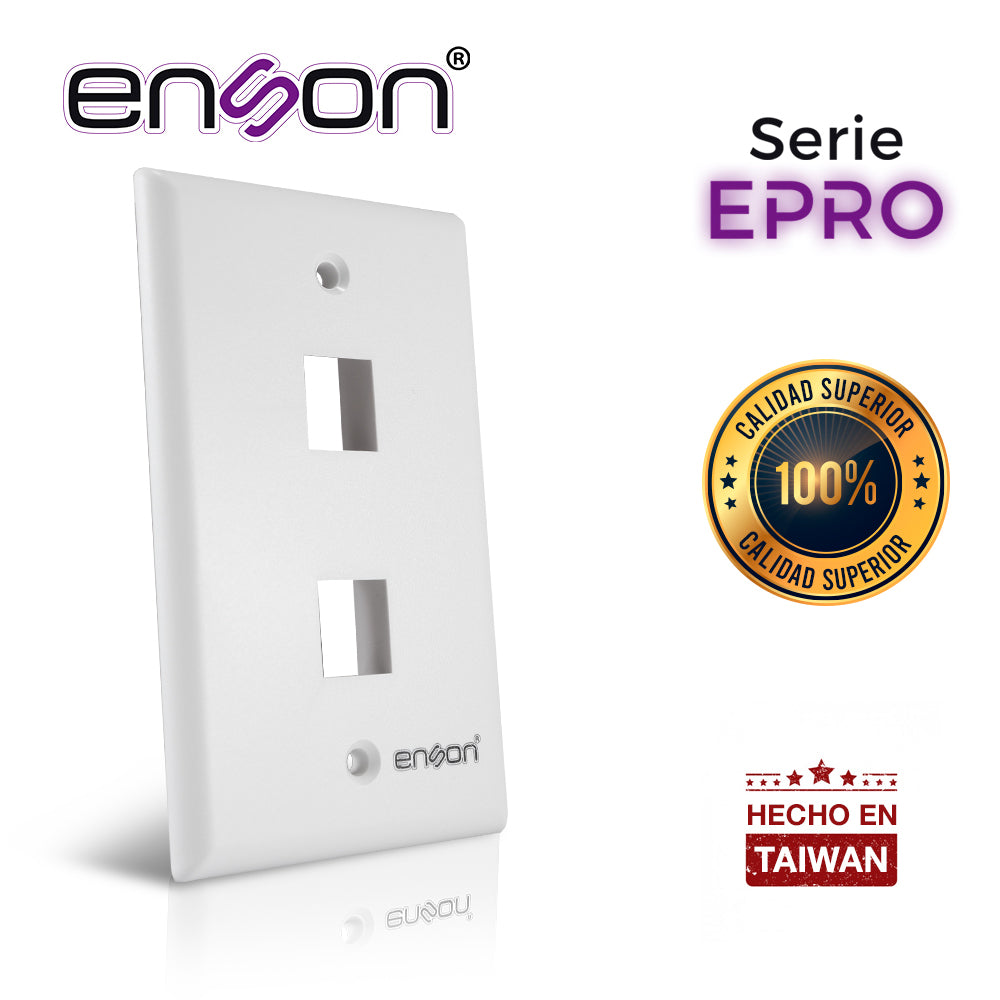 Enson Placa de Pared EPRO-FP20, 2 Puertos RJ45, Color Blanco, ABS