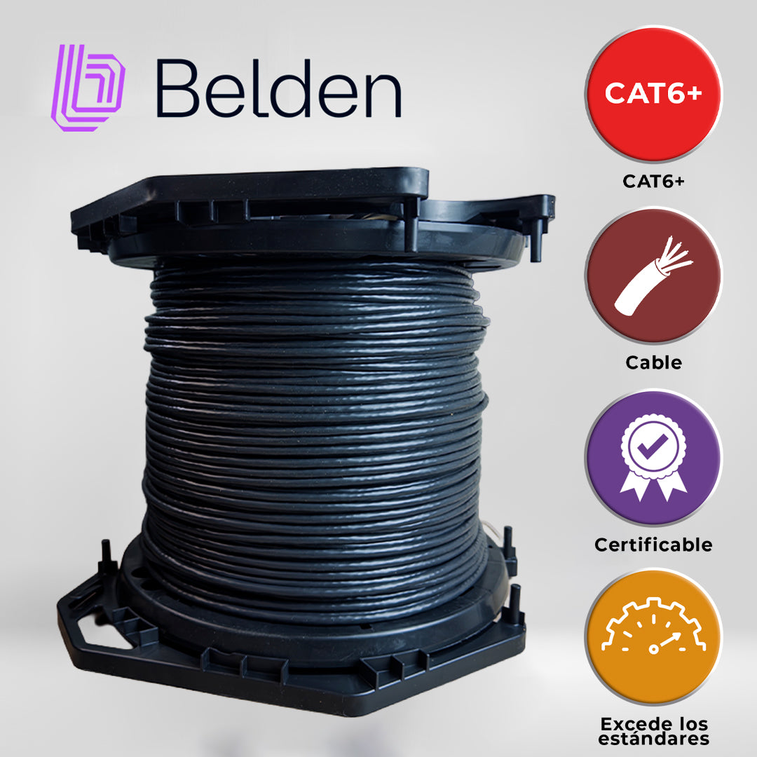 2412 010A1000 - CABLE UTP CAT6+ BELDEN 2412 010A1000 / INTERIOR / NEGRO / 350MHZ / 4 PARES / 23 AWG / FORRO PVC / CMR / CERTIFICABLE / BOBINA EN CAJA / 1,000 PIES 305 METROS