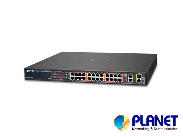 Planet Switch Administrable FGSW-2624HPS4, 24 Puertos RJ45 PoE, 10/100 Mbps, 370W