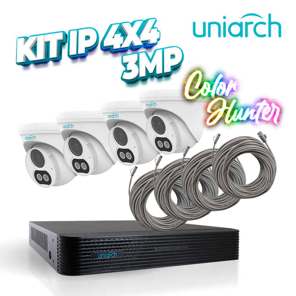 UNIARCH BY UNV Kit 4X4 IP Exterior Turret 3MP, NVR 4 Puntos, PoE, IP67
