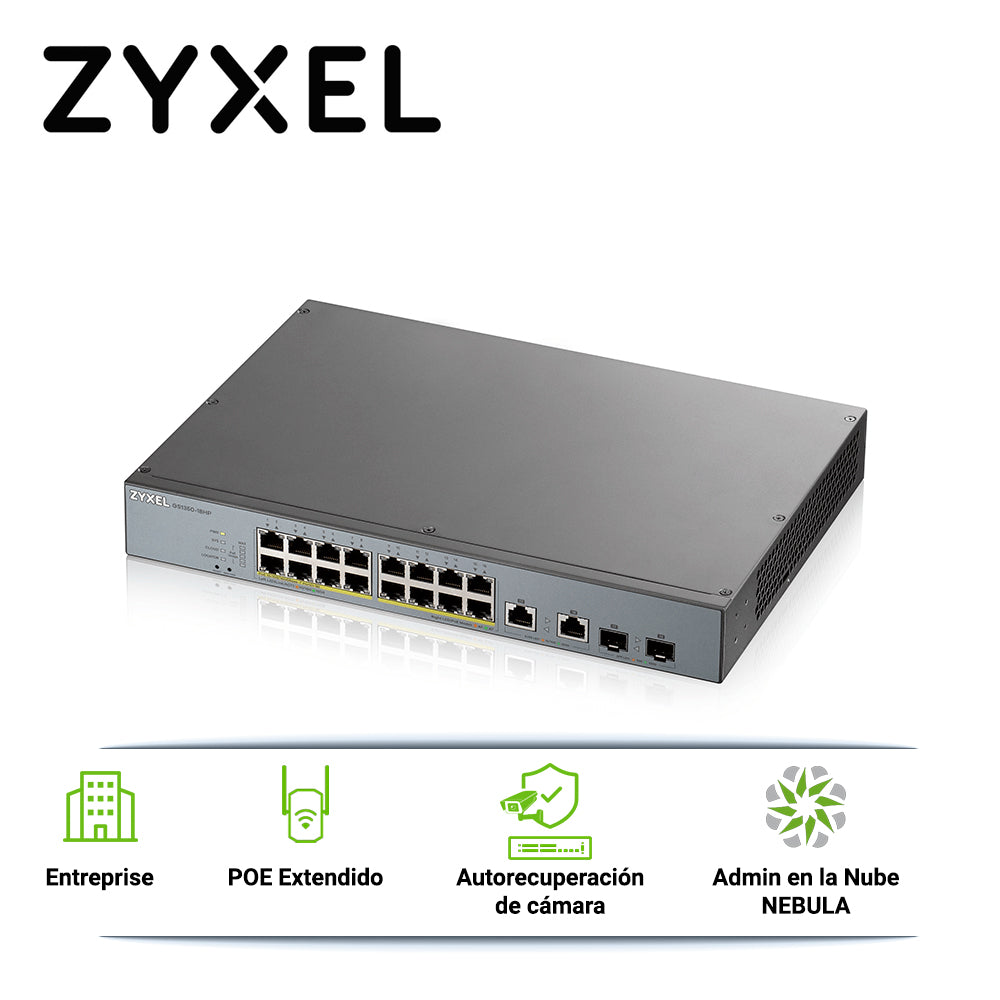 Zyxel Switch GS1350-18HP, 16 Puertos RJ45 100/1000 Mbps, PoE 130W, 2 SFP