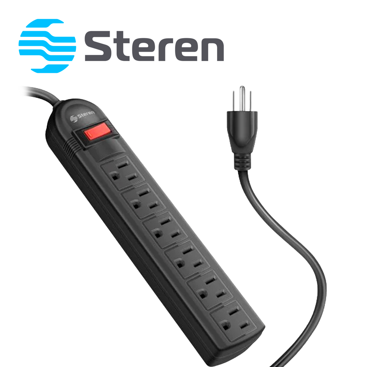 Steren Multicontacto Barra Multi 6 Negra, 6 Salidas, Ideal Para Equipos de Cómputo