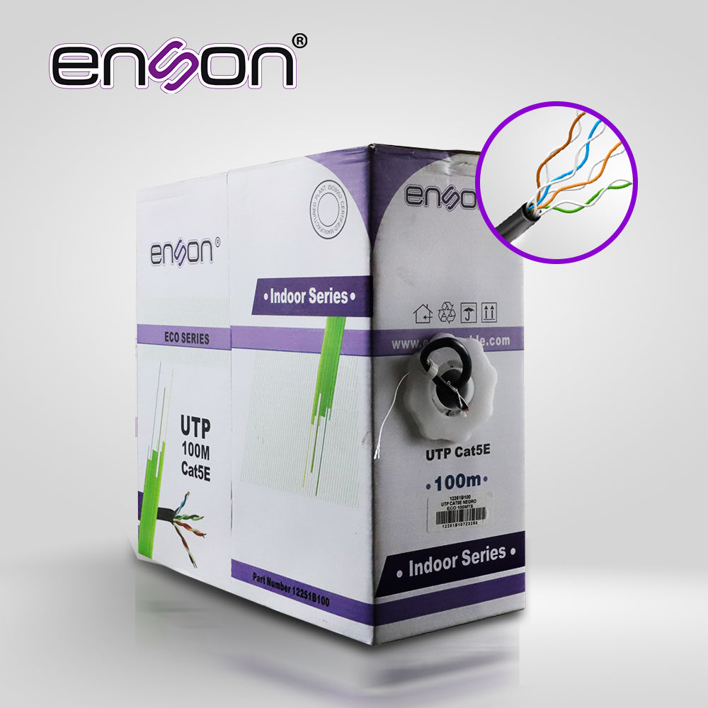 Enson Cable UTP Cat5e 12251B100, 24AWG, 100 Metros, PVC Negro