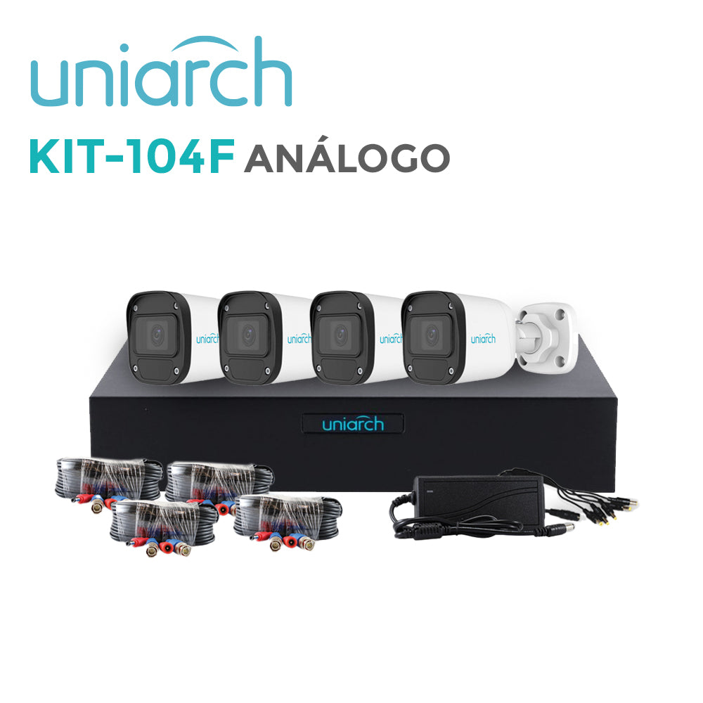 UNIARCH KIT-104F 4 Cámaras Bullet 2MP, XVR 4CH, 18m Cables, PoE