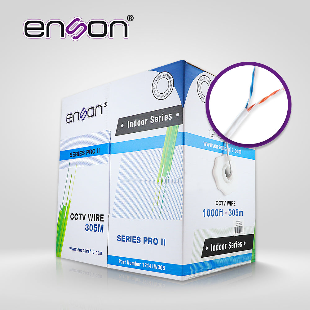 Enson Cable UTP 12141W305 4C/24 Blanco, 100% Cobre, 2 Pares, Interior