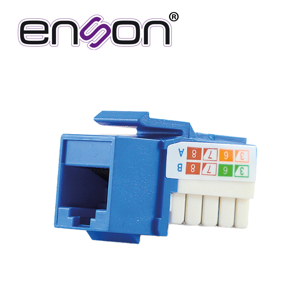 Enson Conector Modular Jack Keystone RJ45 EPRO-JACK6A-BL, Cat6A, Posición Vertical, Color Azul