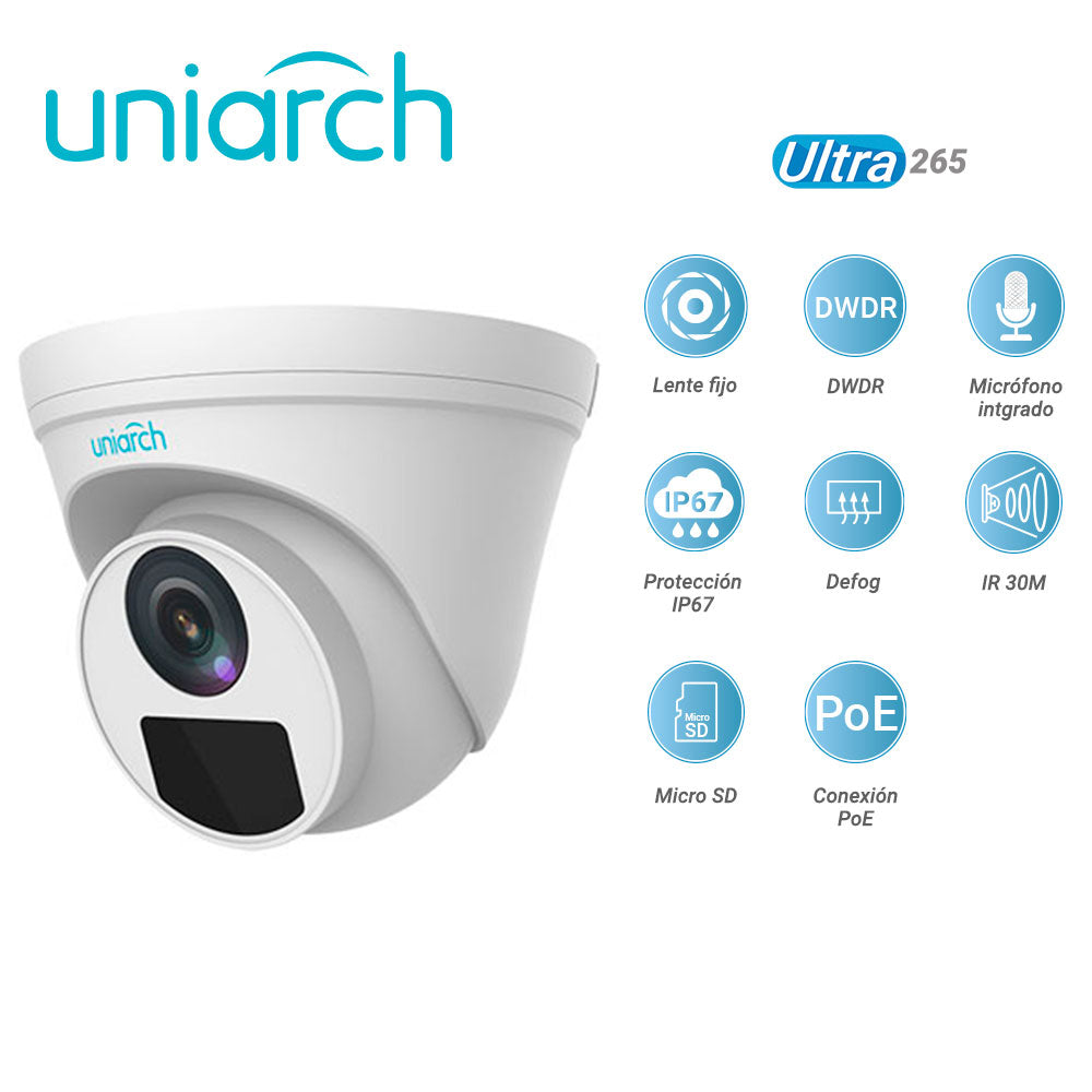 UNIARCH Cámara IP Turret IPC-T122-APF28K, 2MP, Lente 2.8mm, IR 30m, PoE