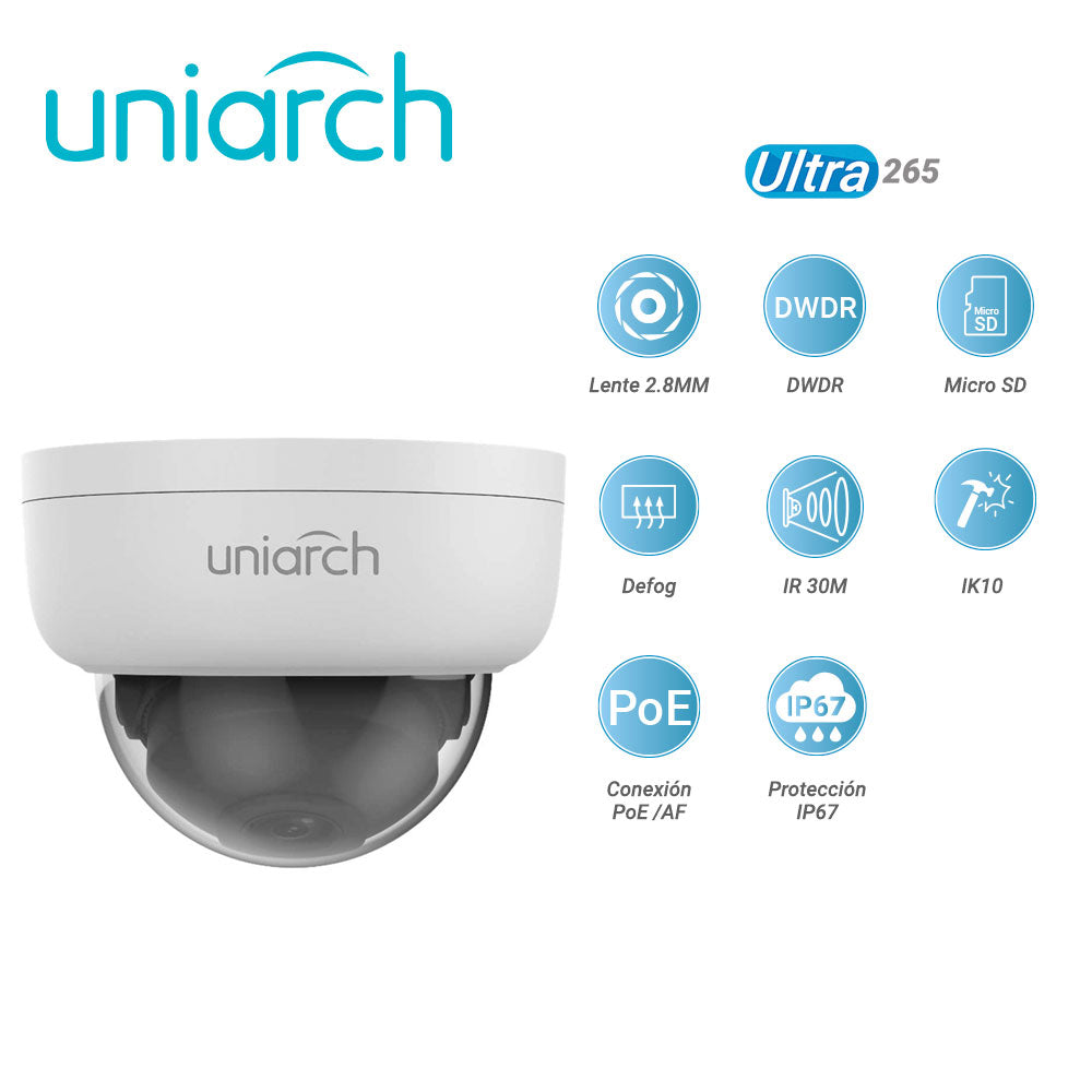 UNIARCH Cámara IP Domo IPC-D124-PF28K, 4MP, IR 30M, PoE, IP67