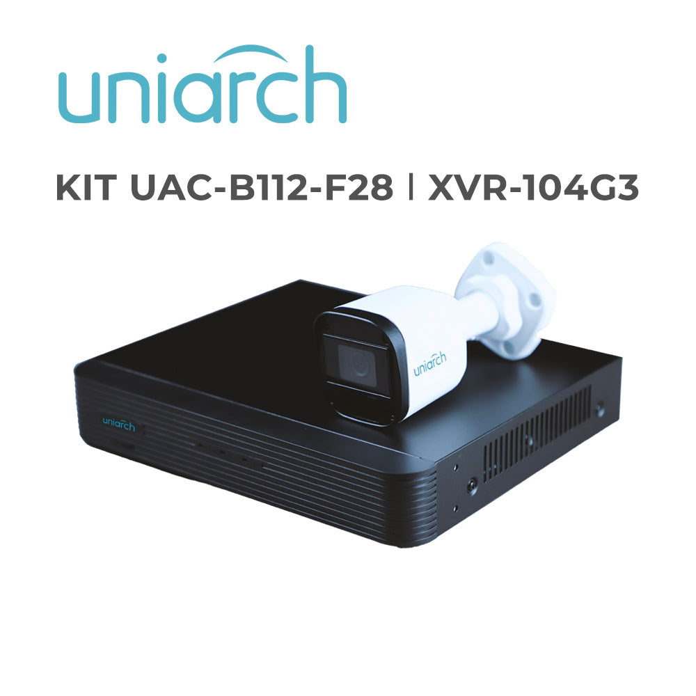 UNIARCH BY UNV Kit Analógico UAC-B112-F28, 4 Cámaras 2MP, IP67, IR 20M, DVR XVR-104G3