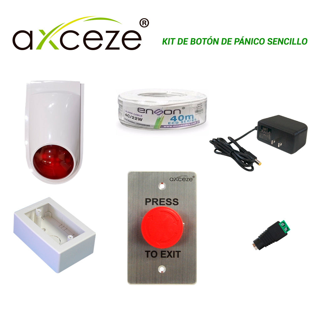AXCEZE Kit De Botón De Pánico Sencillo, 1 Botón, 1 Sirena-Estrobo, 12V