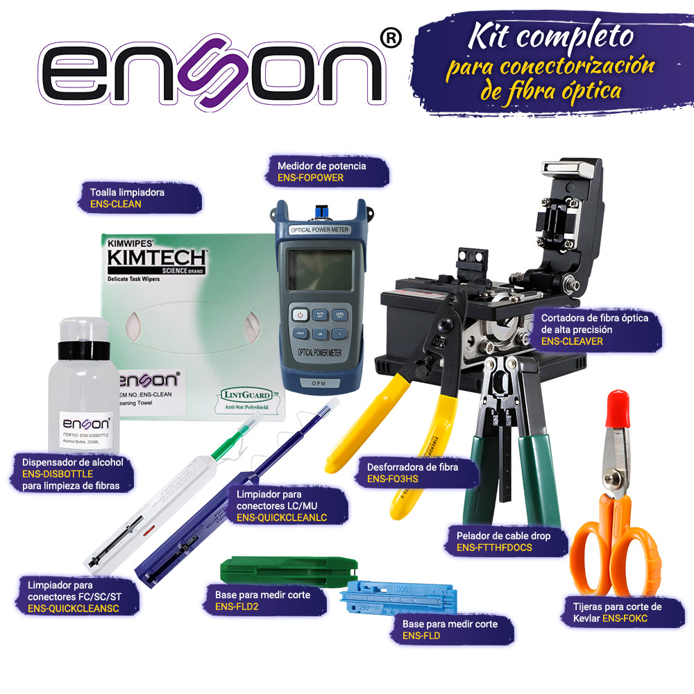 Enson Kit Completo KIT-TOOLS-FO, 1 Herramienta de Conectores, 1 Caja de Fibra Óptica