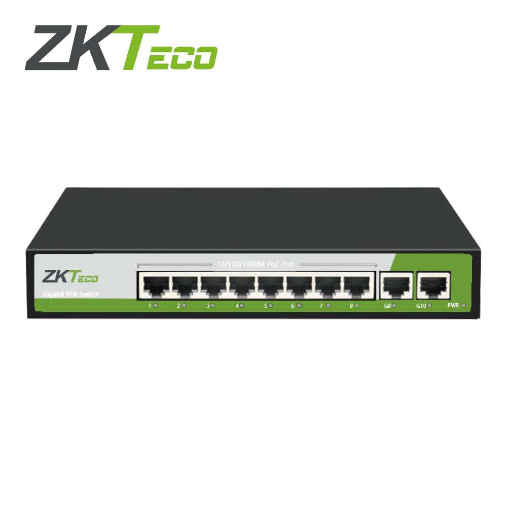 ZKTECO SWITCH PE082-120-G 8 Puertos RJ45 10/100/1000 Mbps PoE, 2 Puertos Gigabit
