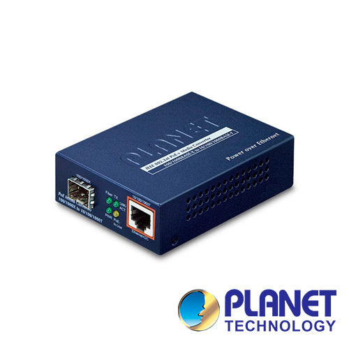 PLANET Convertidor de Medios GTP-805A, 1 Puerto SFP 100/1000Mbps, PoE AF/AT