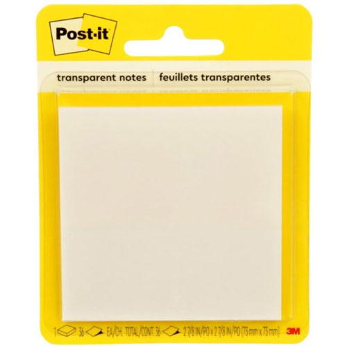Notas Adhesivas 3M Post It 2.8X2.8" Transparente 1 Block C/36 Hojas Blister