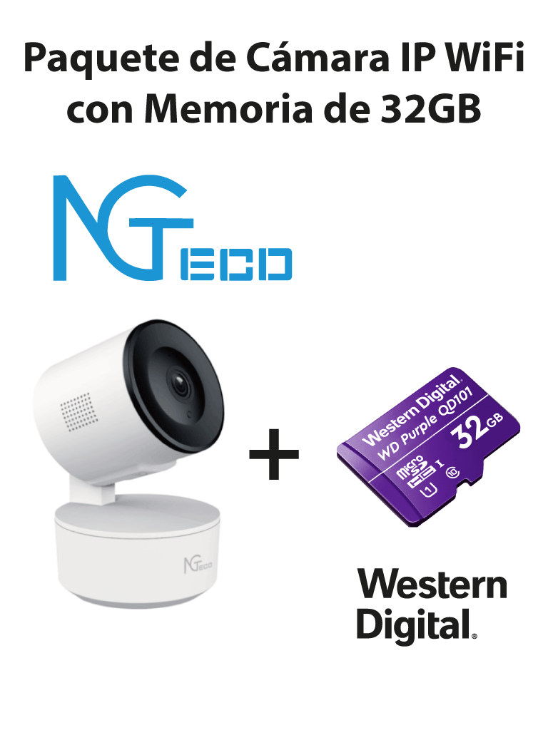 Cámara NGTECO NGC2301 IP WiFi 1080P con Memoria 32GB Micro SDHC/ Linea Purple/U1