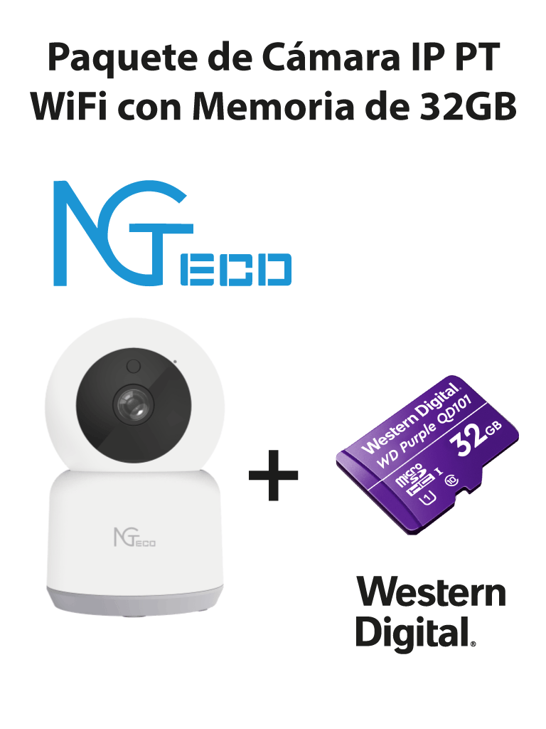 Cámara NGTECO NGC2401 IP PT WiFi 1080P con Memoria 32GB Micro SDHC Purple U1