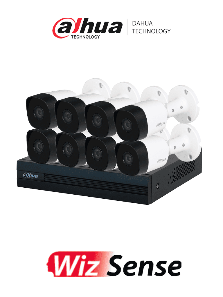 Kit Dahua XVR1B08-I-8-B2A21N-U: DVR 8 Canales, 8 Cámaras 2MP, IA, H.265, SMD Plus, Búsqueda Personas y Vehículos