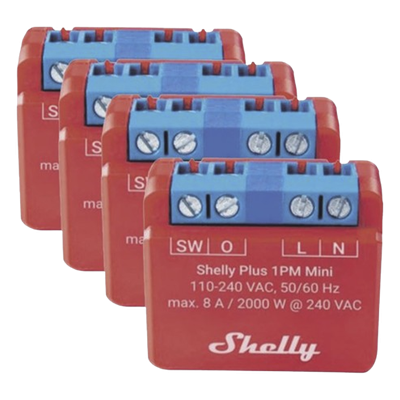 SHELLYPLUS1PMMINIK4 - KIT 4 piezas Mini Interruptor inteligente con Wi-Fi, medición de consumo, 1 canal 8A, compatible con asistentes de voz Alexa y GoogleHome