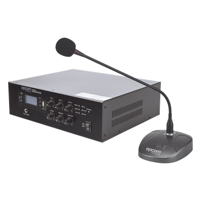 SFB120/MIC - Kit Amplificador 70/100V / 120W RMS / Bluetooth MP3 USB Tuner / Micrófono de Escritorio / 2 Tonos de Timbre