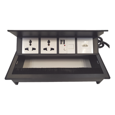 THMC-HBOX - Caja Hub de Escritorio / 2 Contactos Universales / HDMI + RJ45 Cat6 / 2 USB Carga / Cable 1.80 m (5.9 ft) / IP20
