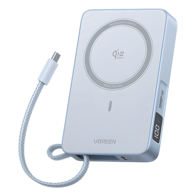65958B - Banco de Energía Magnético Inalámbrico / 10000 mAh 36 Wh / Carga Rápida 30 W PD3.0/PPS/UFCS / Qi 2.2 25 W MPP / Cable USB-C Integrado 60 W / 254 g