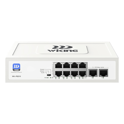 WKPS210 - Switch PoE No Administrable / 8 Puertos 10/100 Mbps PoE af/at / 2 Puertos Uplink 10/100 Mbps / Presupuesto PoE 76 W / Alcance PoE 250 m (820.2 ft)