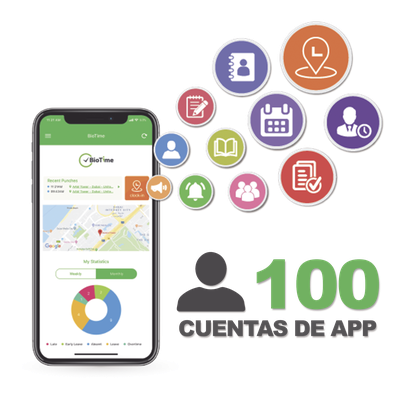 BIOTIMEAPP100 - Licencia de Asistencia Móvil / 100 Usuarios / GPS y Fotografía / Integración con Software Centralizado