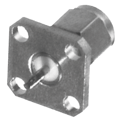 RSA-3231 - Conector SMA Macho / Montaje Panel 4 Perforaciones / Terminal Soldable / Níquel-Oro-Teflón