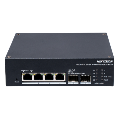 DS-3T1506HP-EI-UPS - Switch Industrial Administrable / 4 Puertos PoE Gigabit / 1 PoE++ 90W + 3 PoE+ 30W / 2 SFP / 120W Total / 300 m (984 pies) / -40°C a 75°C